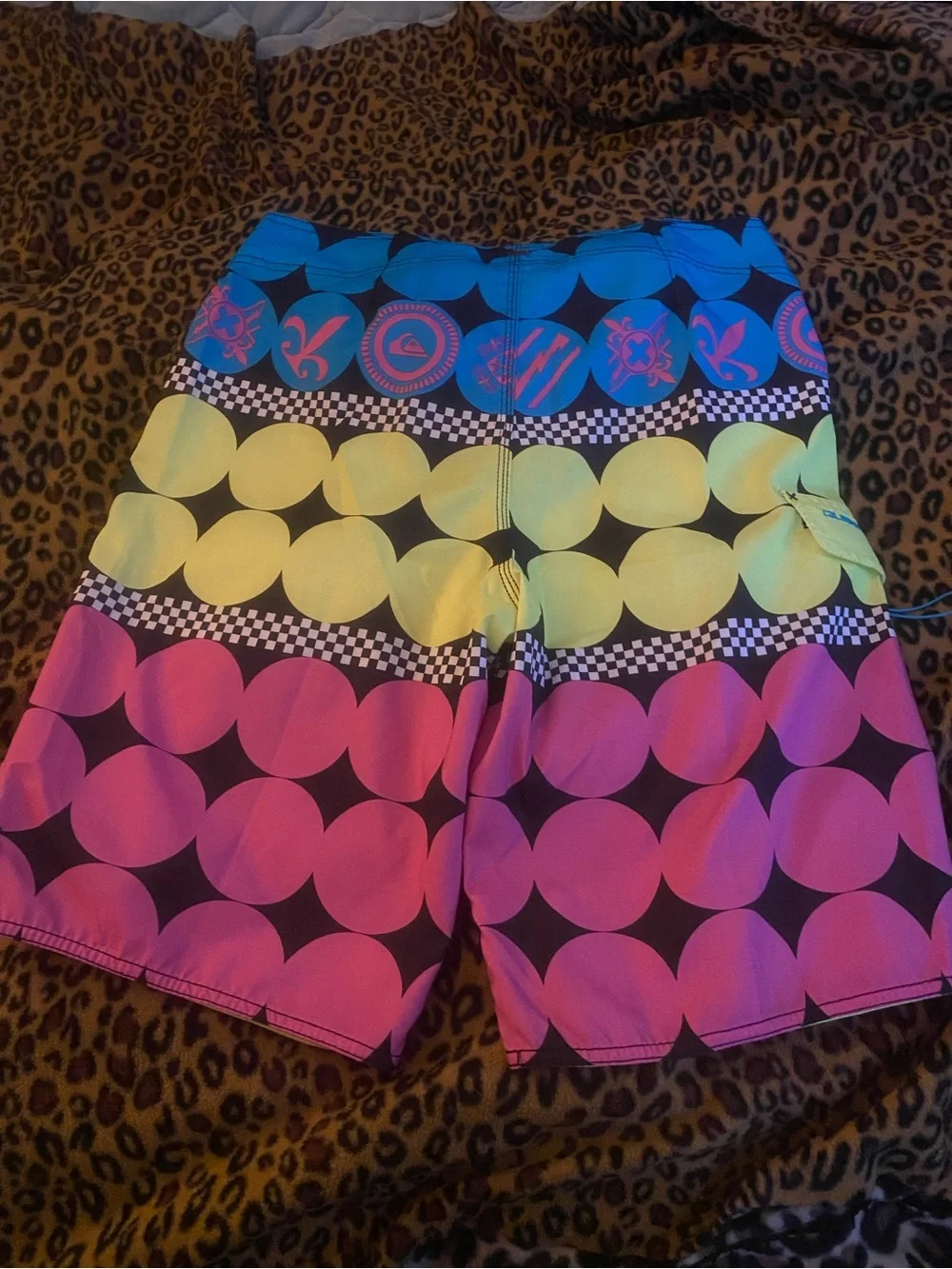 Quiksilver mens Neon Geo Dot Swim Trunks - Yellow, Pink, Blue